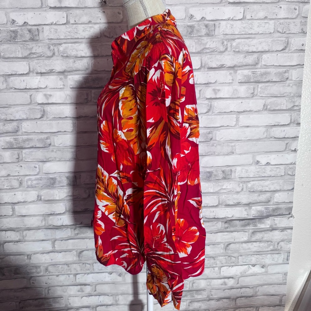Vintage Avon Tropical Red Floral Button Up Shirt - Picture 3 of 9